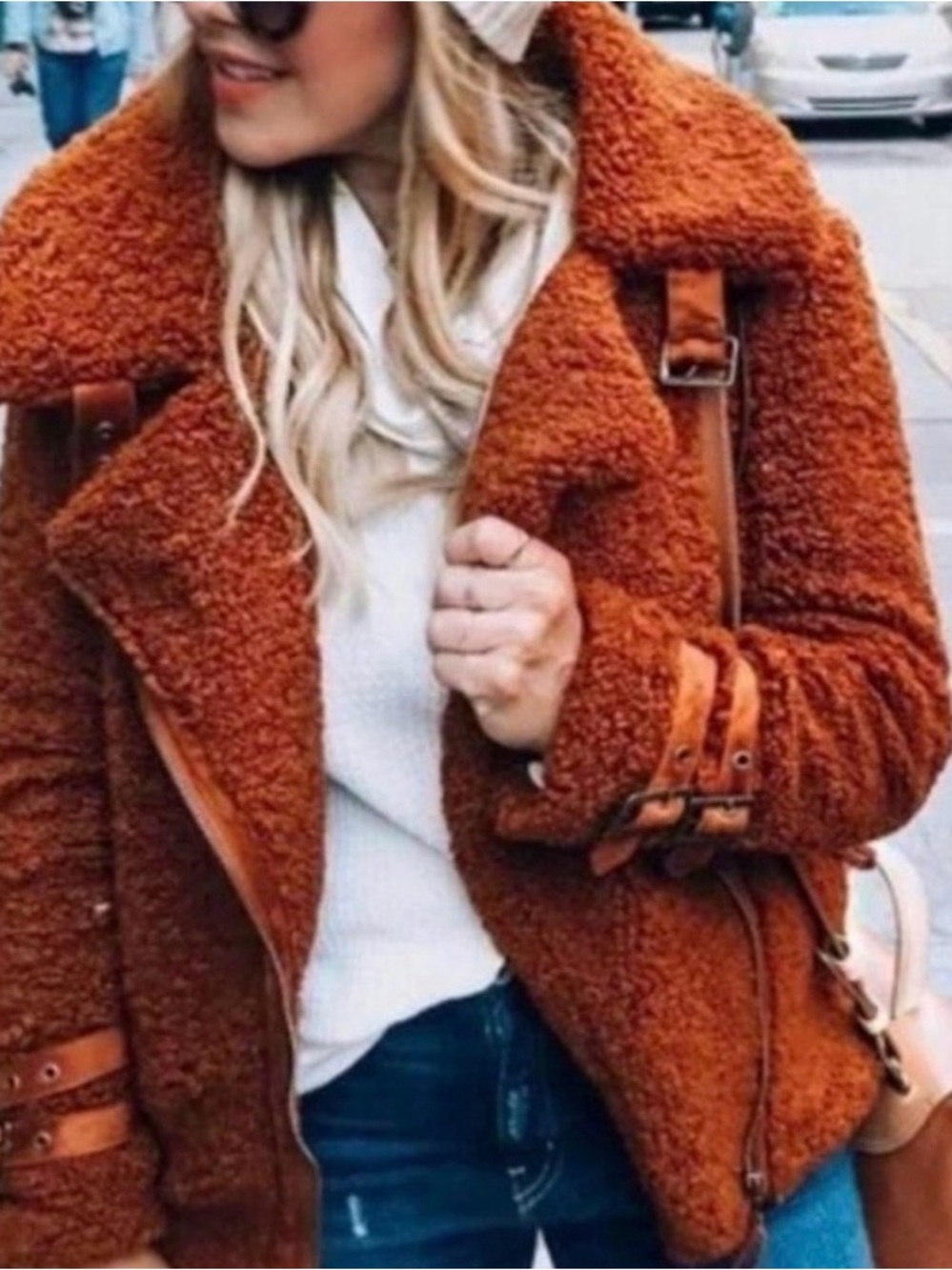 Marrakech Moto Jacket Rust Brown Teddybear M - Picture 8 of 9